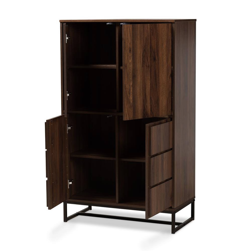 Walnut Brown Finished Wood and Black Finished Metal Multipurpose Storage Cabinet. Picture 11
