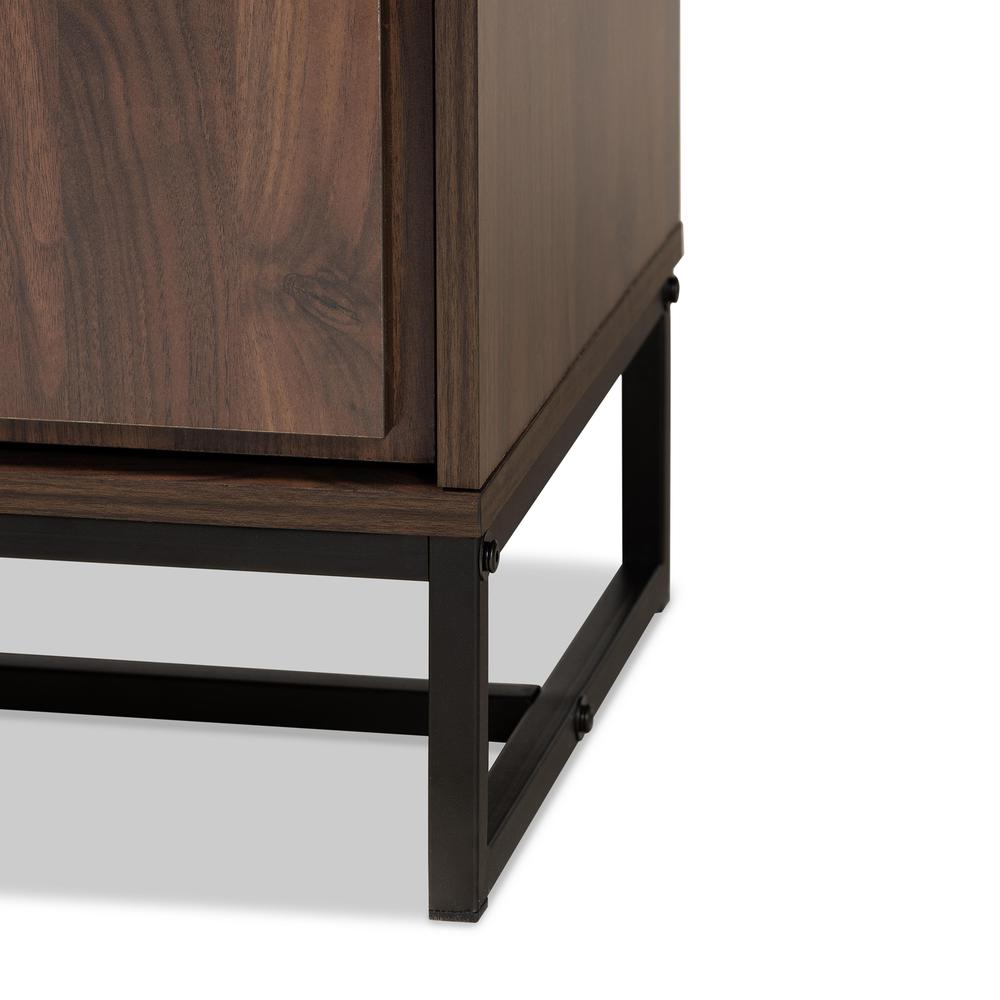Walnut Brown Finished Wood and Black Finished Metal Multipurpose Storage Cabinet. Picture 15