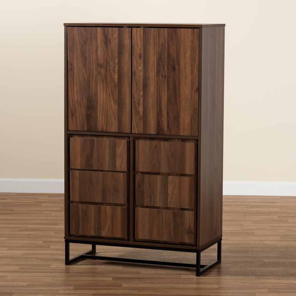Walnut Brown Finished Wood and Black Finished Metal Multipurpose Storage Cabinet. Picture 17