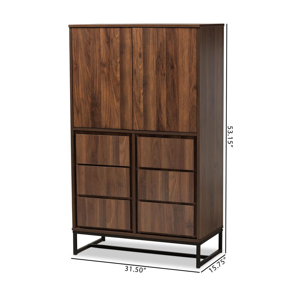 Walnut Brown Finished Wood and Black Finished Metal Multipurpose Storage Cabinet. Picture 18