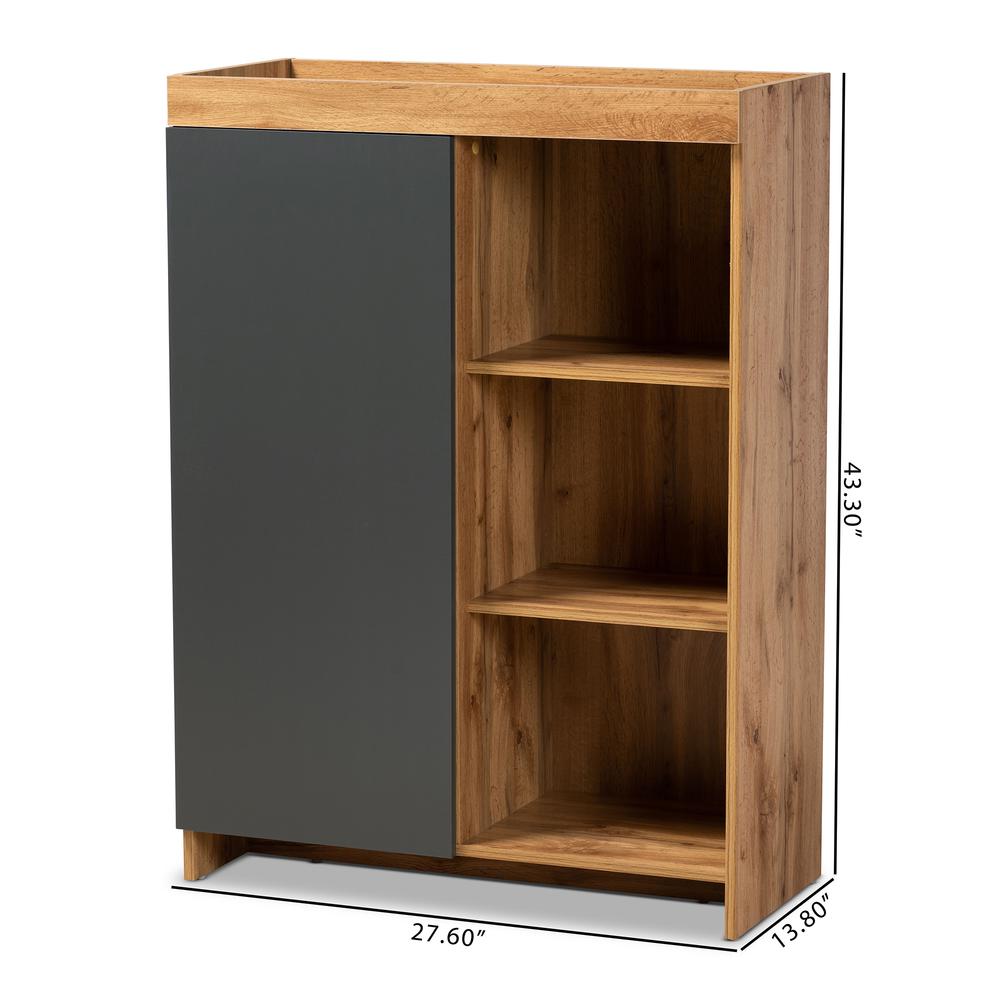 Two-Tone Grey and Oak Brown Finished Wood Shoe Cabinet. Picture 18
