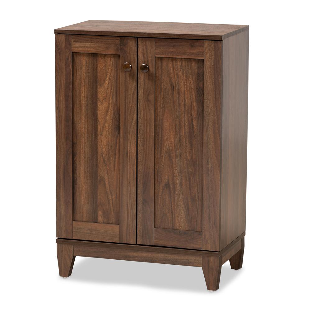 Walnut Brown Finished Wood 2-Door Shoe Storage Cabinet. Picture 11