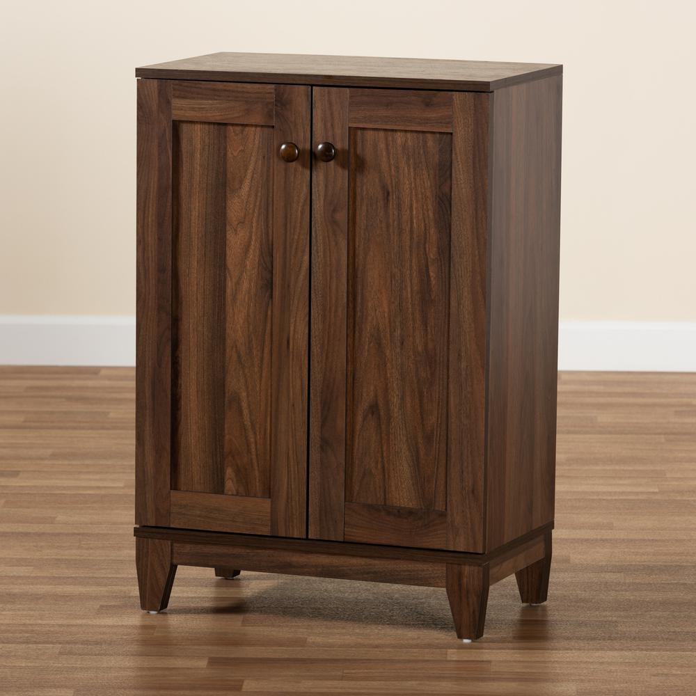 Walnut Brown Finished Wood 2-Door Shoe Storage Cabinet. Picture 19