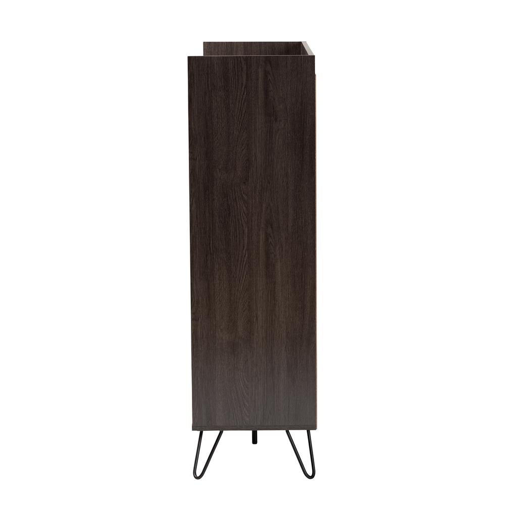 Baldor Modern and Contemporary Dark Brown Finished Wood 3-Door Shoe Cabinet. Picture 15