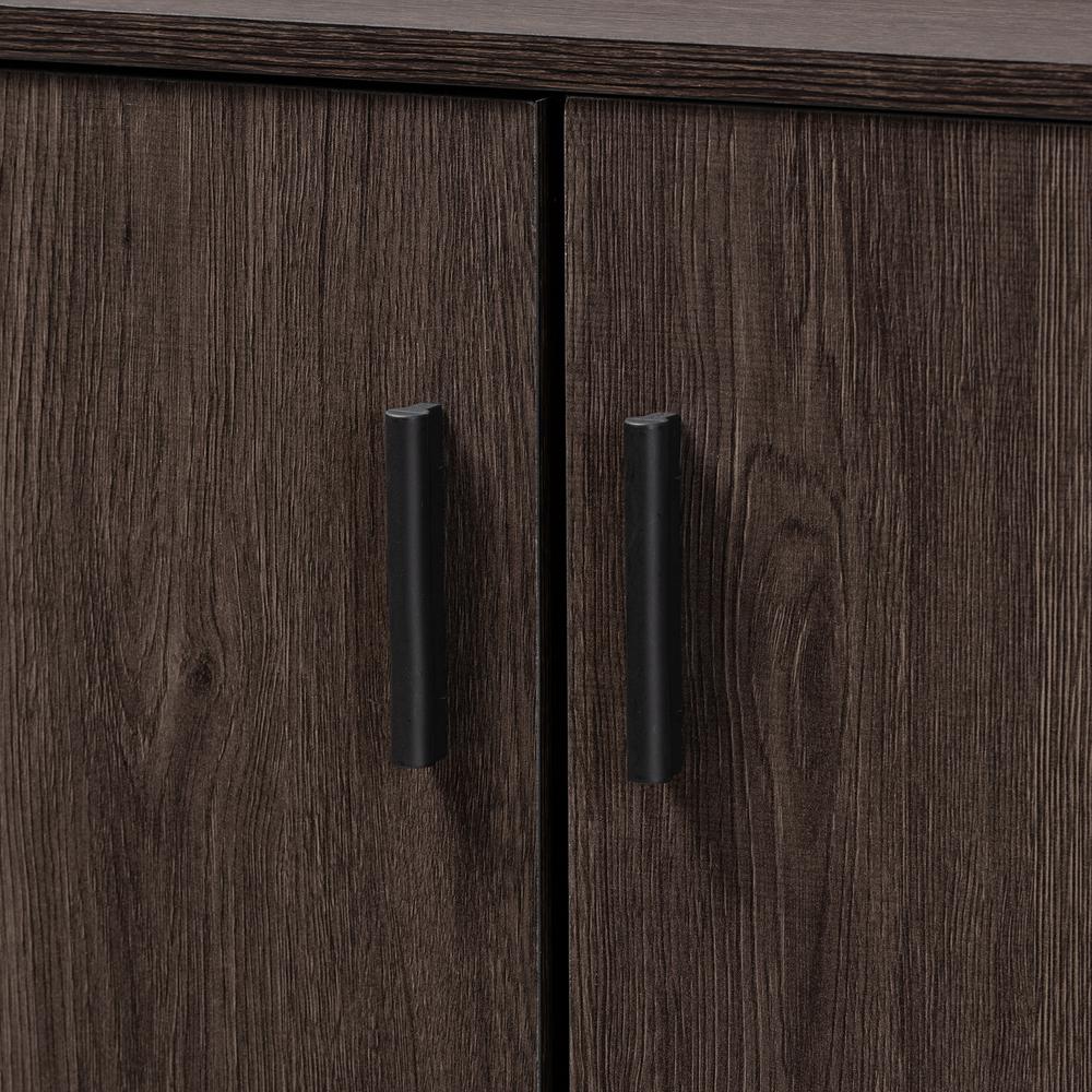 Baldor Modern and Contemporary Dark Brown Finished Wood 3-Door Shoe Cabinet. Picture 16