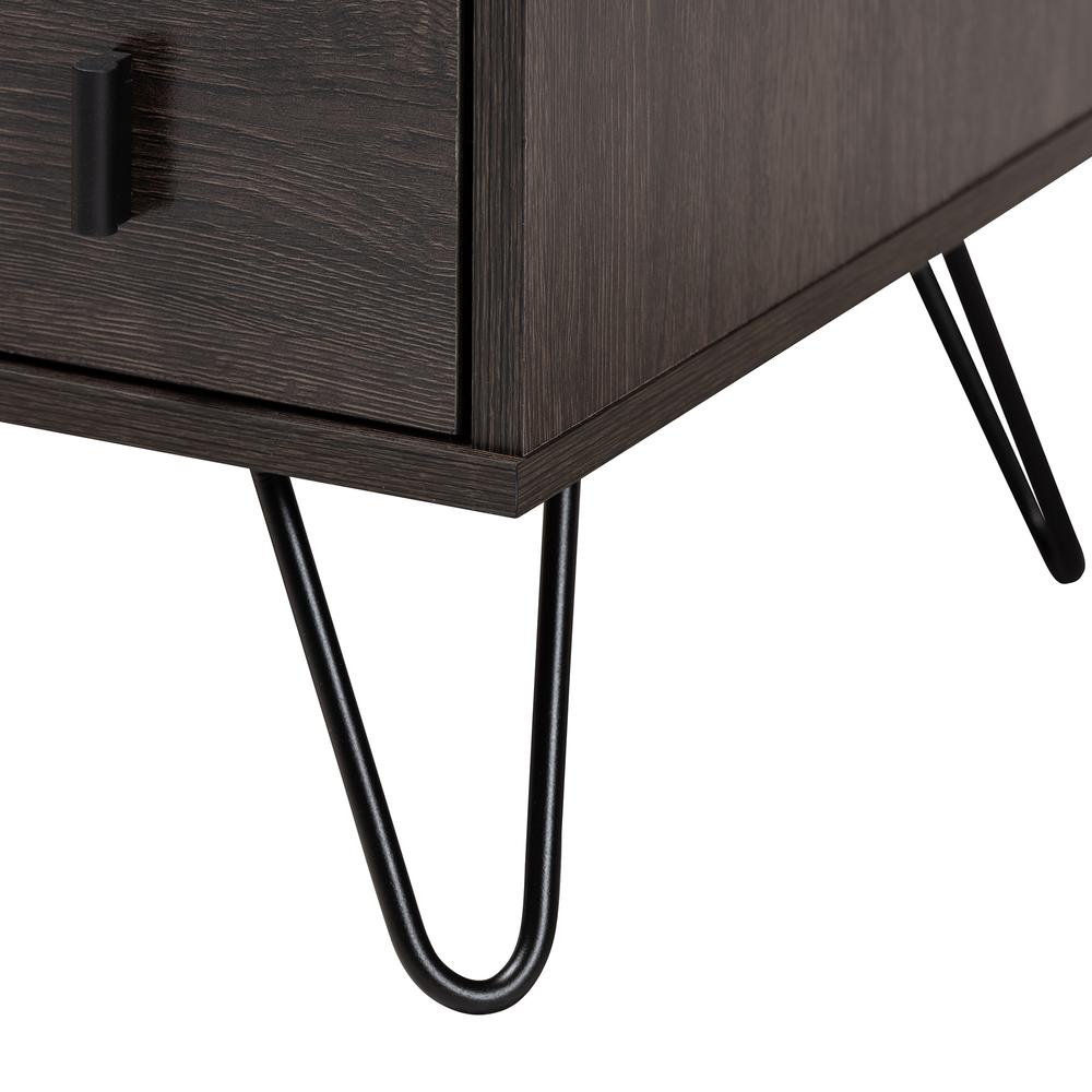 Dark Brown Finished Wood and Black Metal 2-Drawer Nightstand. Picture 16