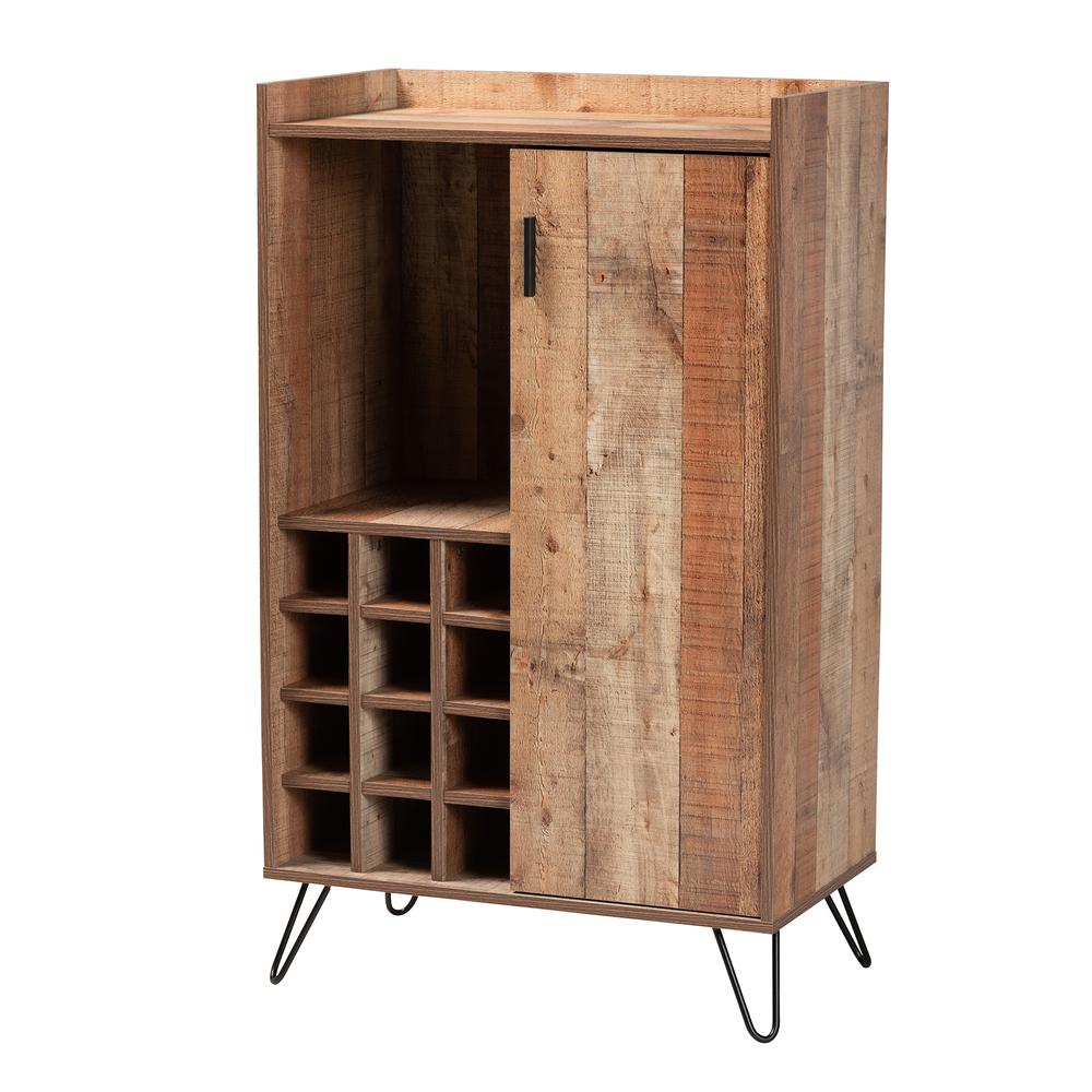 Rustic Brown Finished Wood and Black Metal Wine Storage Cabinet. Picture 11
