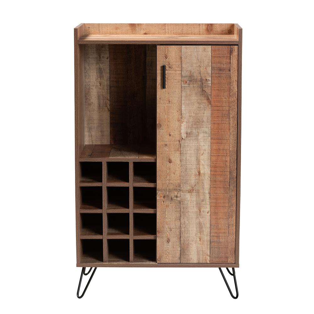 Rustic Brown Finished Wood and Black Metal Wine Storage Cabinet. Picture 13