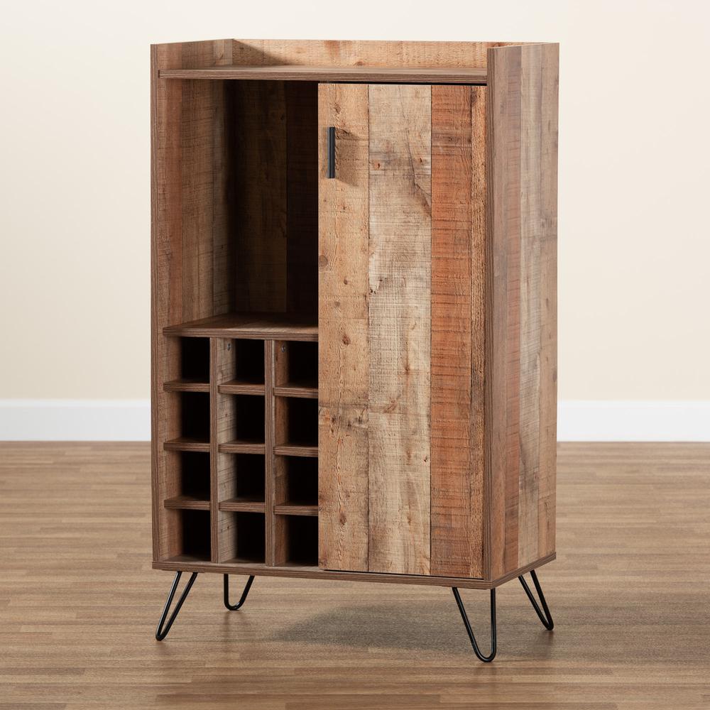 Rustic Brown Finished Wood and Black Metal Wine Storage Cabinet. Picture 19