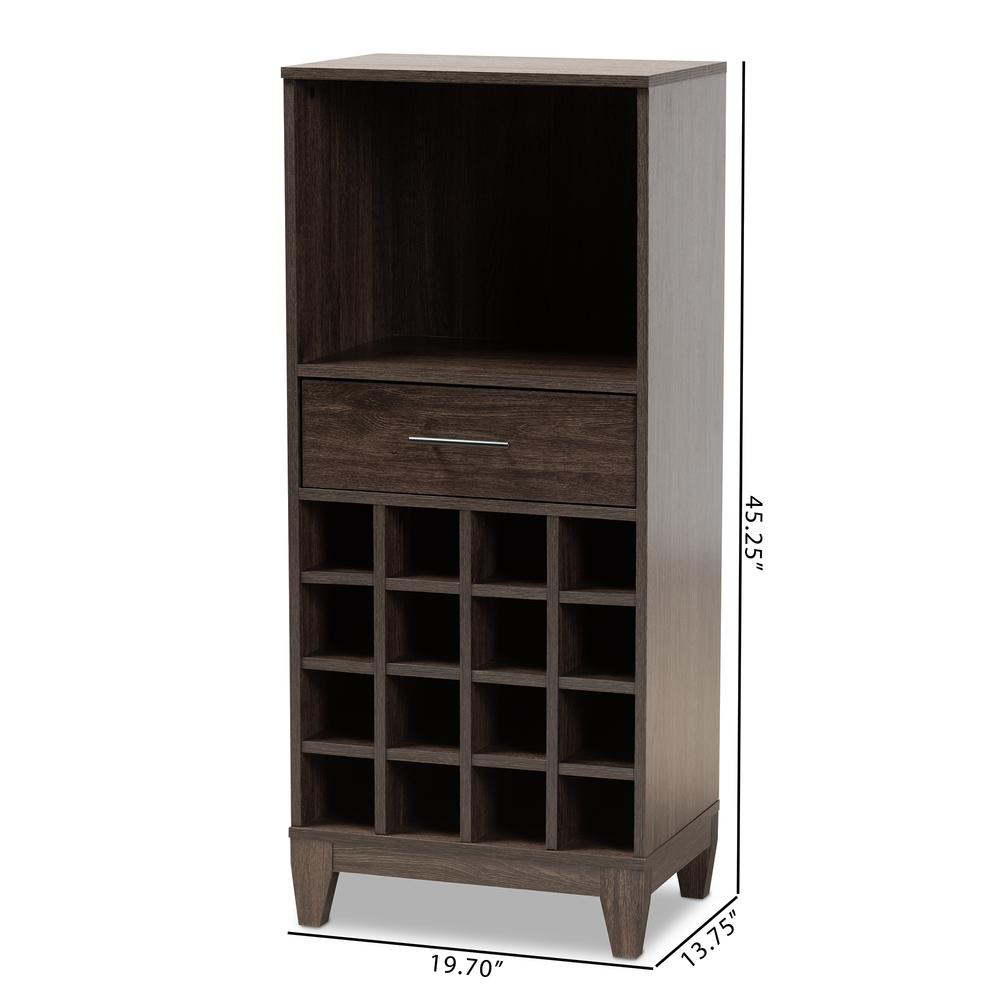 Dark Brown Finished Wood 1-Drawer Wine Storage Cabinet. Picture 18