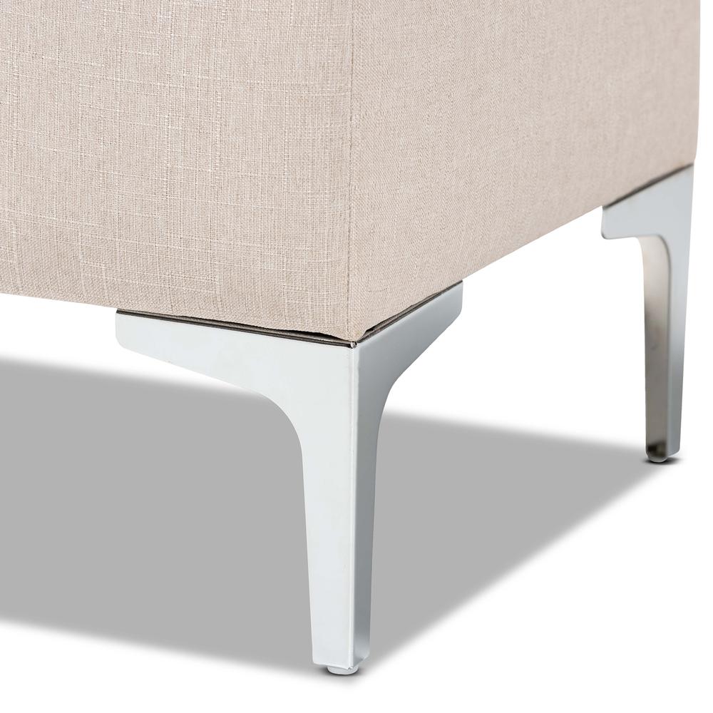 Transitional Beige Fabric Upholstered and Silver Finished Metal Storage Ottoman. Picture 16