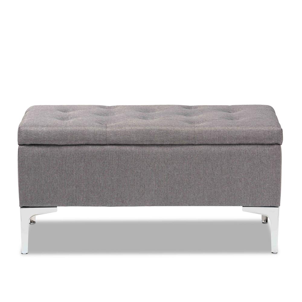 Transitional Grey Fabric Upholstered and Silver Finished Metal Storage Ottoman. Picture 13