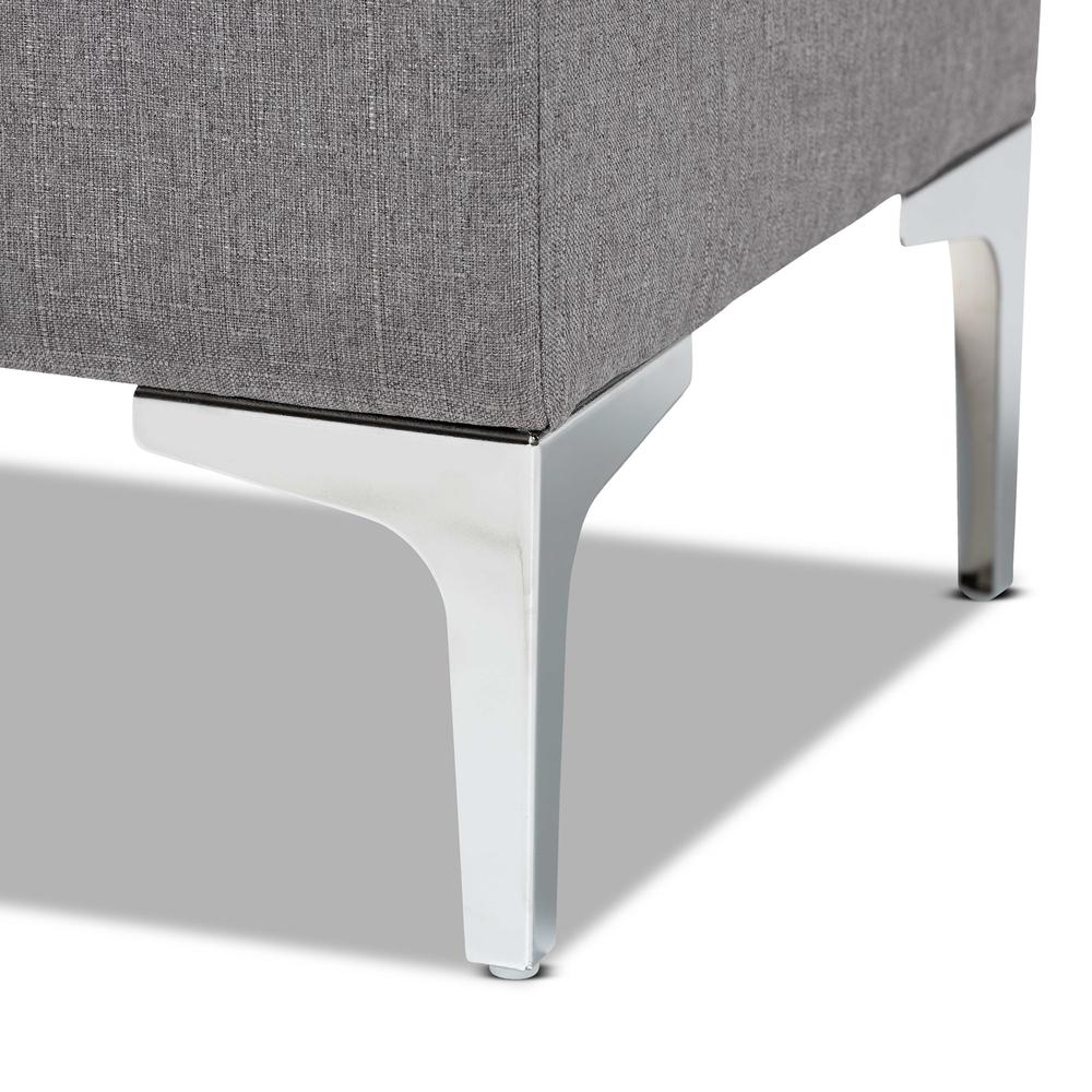 Transitional Grey Fabric Upholstered and Silver Finished Metal Storage Ottoman. Picture 16