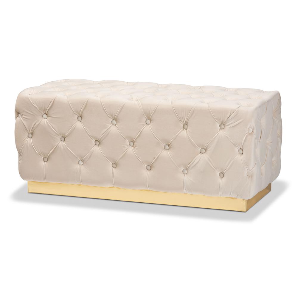 Gold PU Leather Ottoman. Picture 8