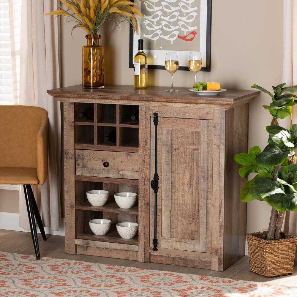 Farmhouse Rustic Oak Brown Finished Wood 1-Door Dining Room Sideboard Buffet. Picture 17