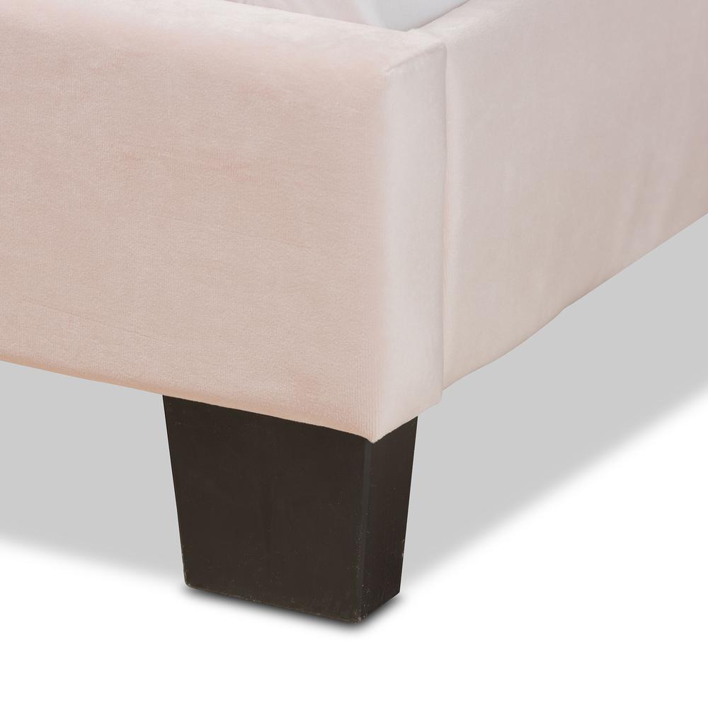 Glam Light Pink Velvet Fabric Upholstered Queen Size Panel Bed. Picture 14