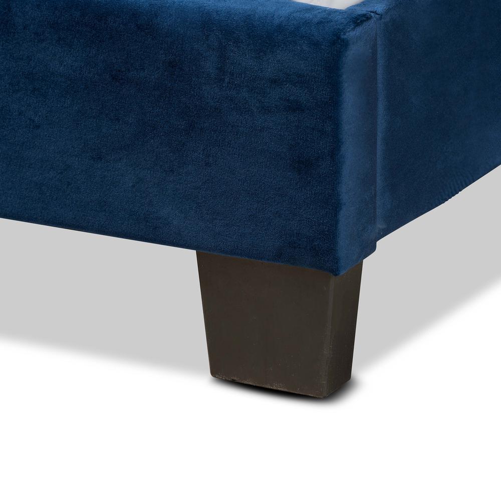 Glam Navy Blue Velvet Fabric Upholstered Full Size Panel Bed. Picture 14