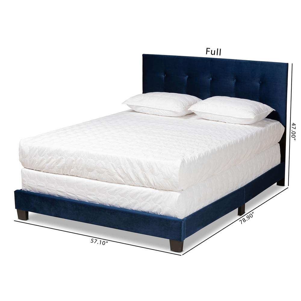 Glam Navy Blue Velvet Fabric Upholstered Full Size Panel Bed. Picture 17