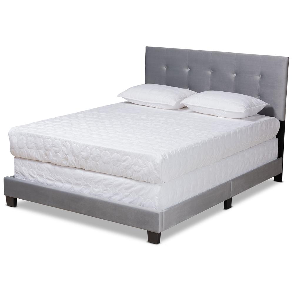 Glam Grey Velvet Fabric Upholstered Full Size Panel Bed. Picture 10