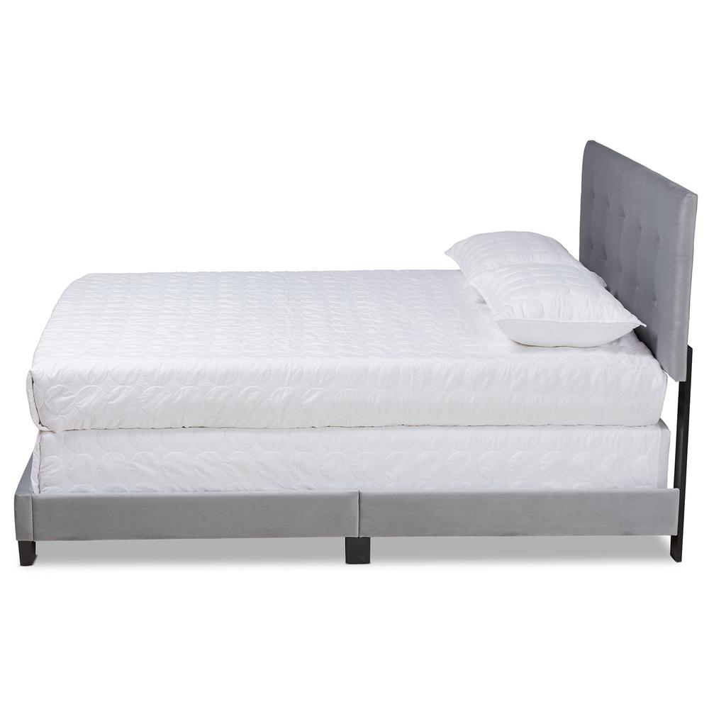 Glam Grey Velvet Fabric Upholstered Full Size Panel Bed. Picture 11