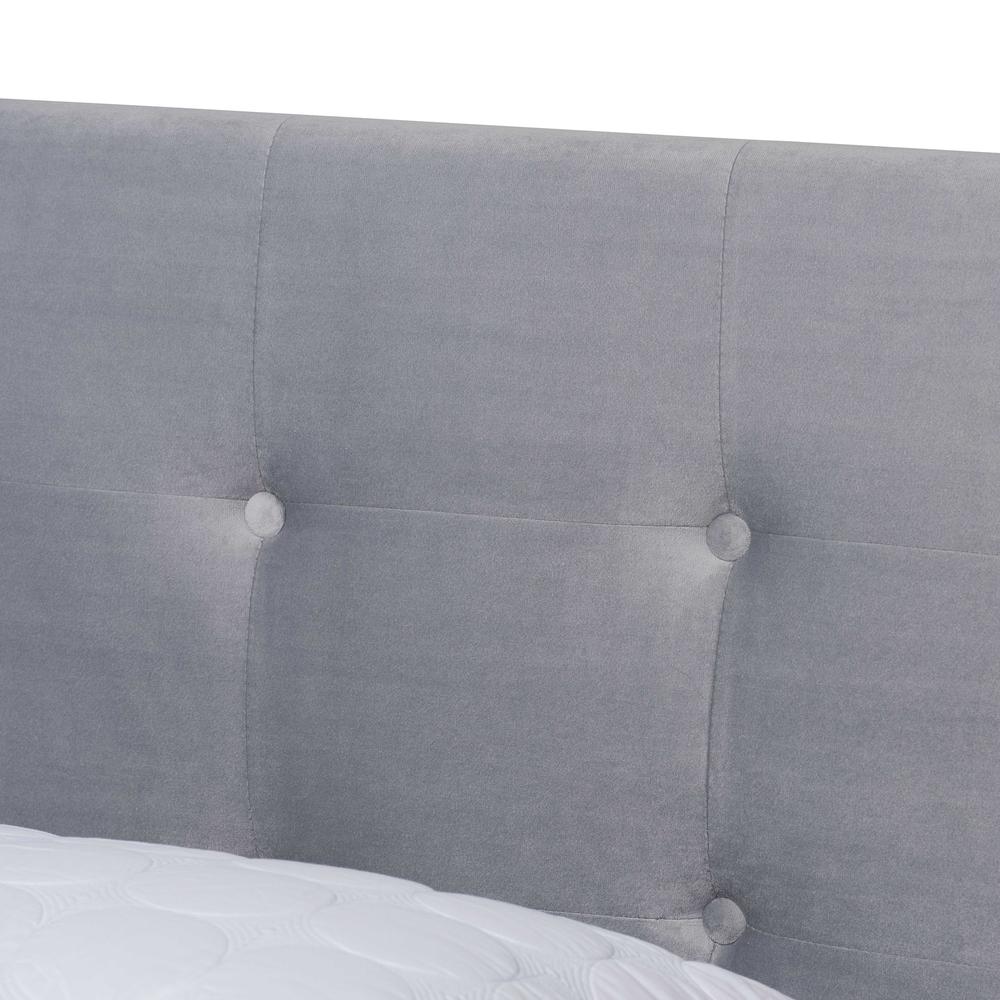 Glam Grey Velvet Fabric Upholstered Full Size Panel Bed. Picture 13
