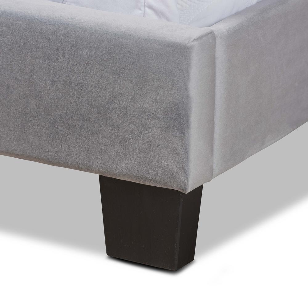 Glam Grey Velvet Fabric Upholstered Full Size Panel Bed. Picture 14