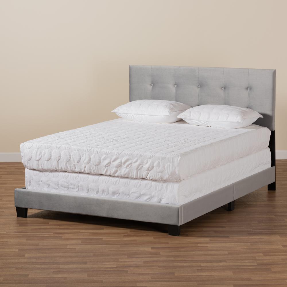 Glam Grey Velvet Fabric Upholstered Full Size Panel Bed. Picture 16