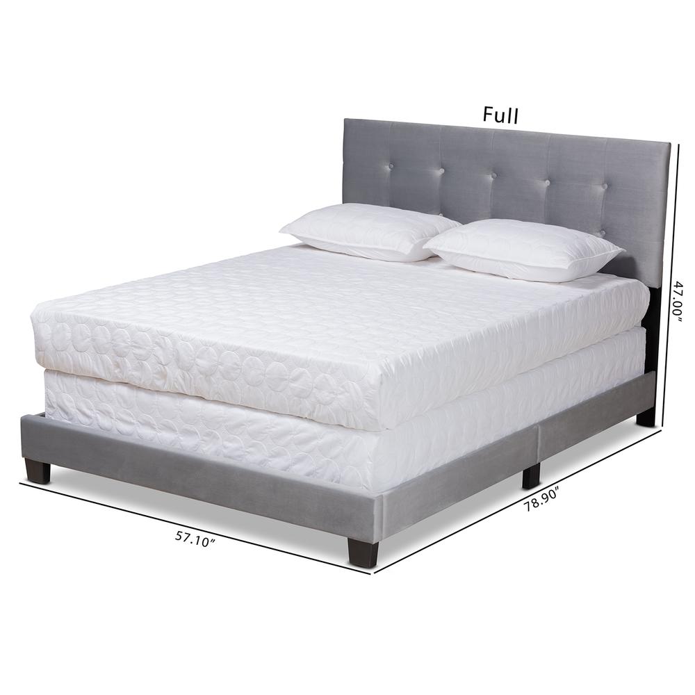 Glam Grey Velvet Fabric Upholstered Full Size Panel Bed. Picture 17