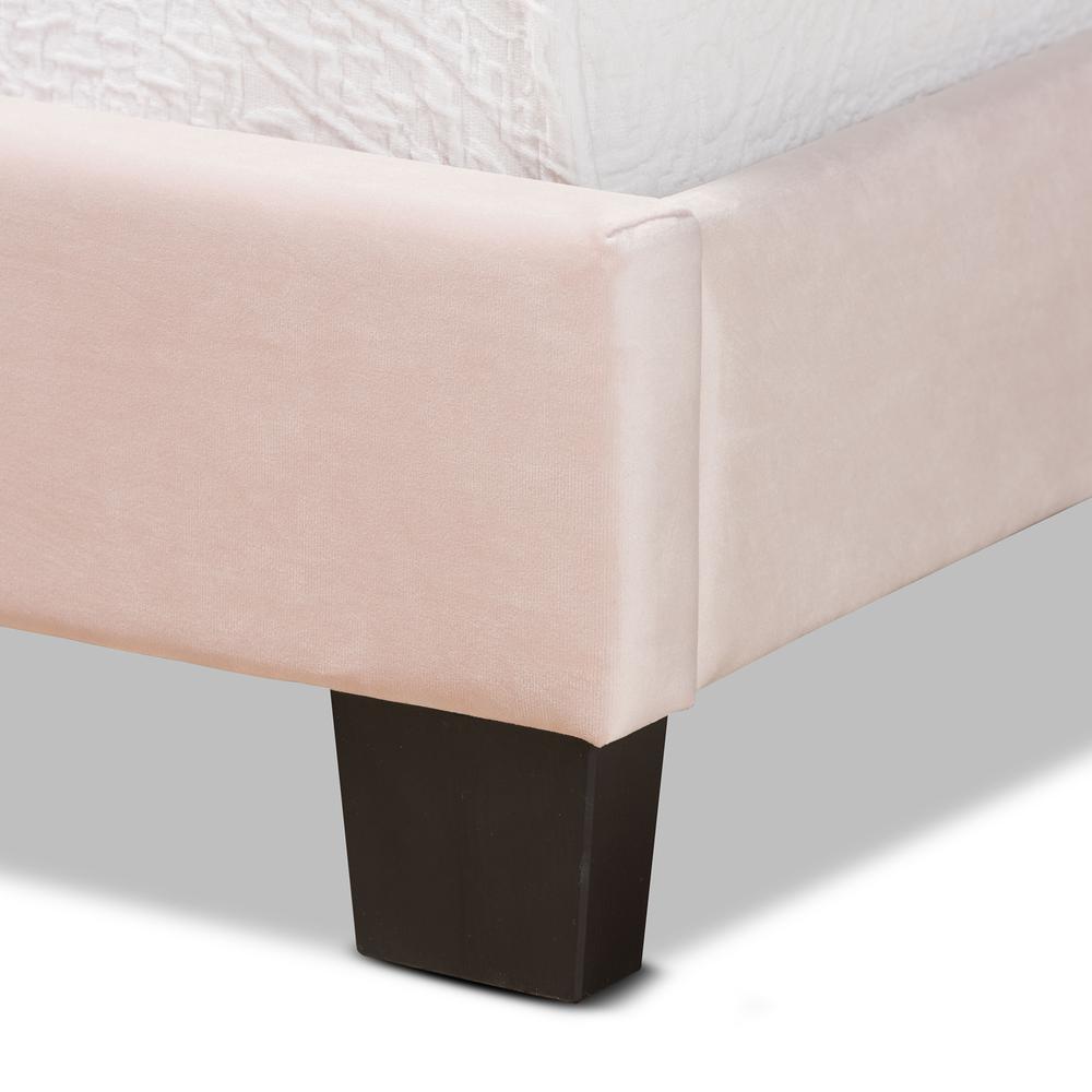 Glam Light Pink Velvet Fabric Upholstered Twin Size Panel Bed. Picture 13