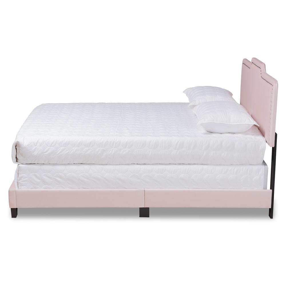 Glam Light Pink Velvet Fabric Upholstered Full Size Panel Bed. Picture 11