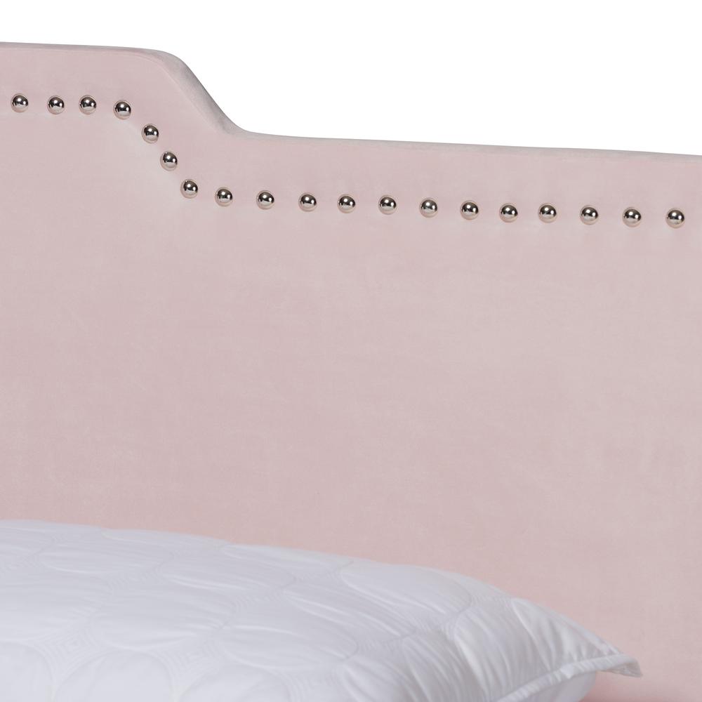 Glam Light Pink Velvet Fabric Upholstered Full Size Panel Bed. Picture 13
