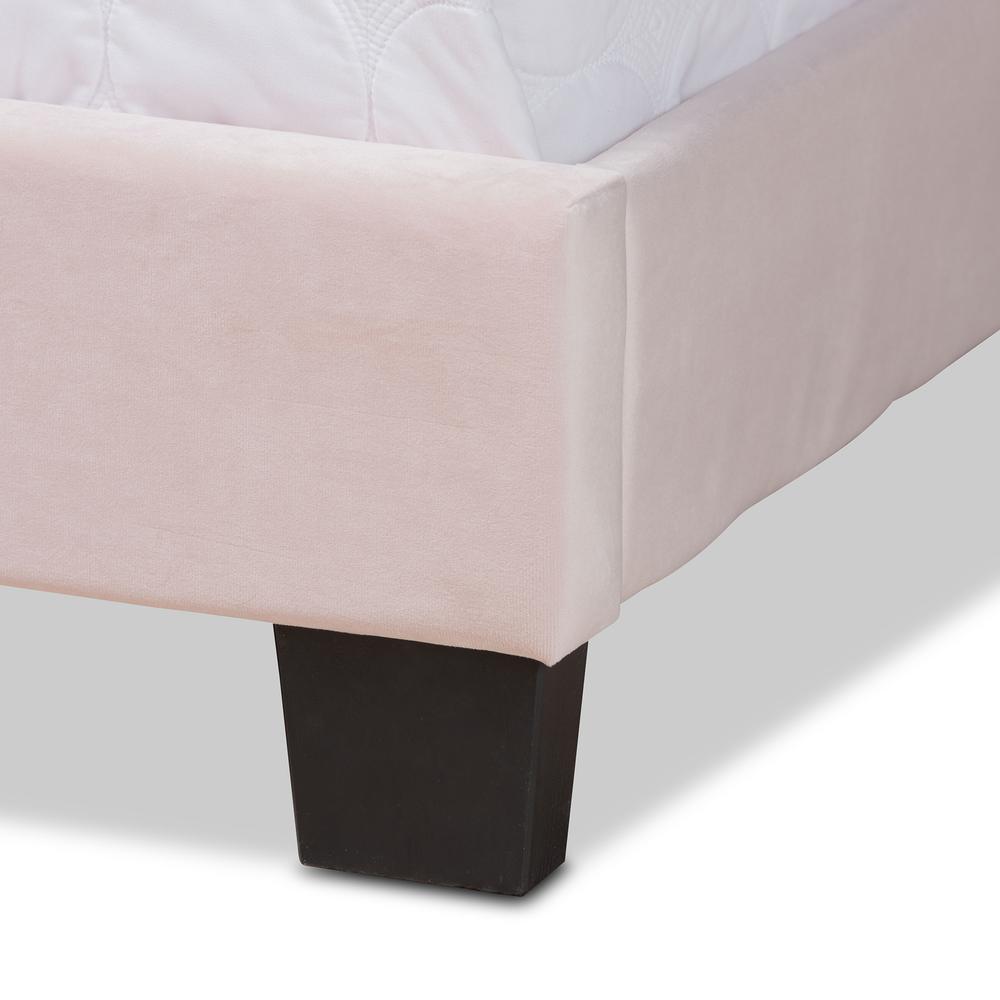 Glam Light Pink Velvet Fabric Upholstered Full Size Panel Bed. Picture 14
