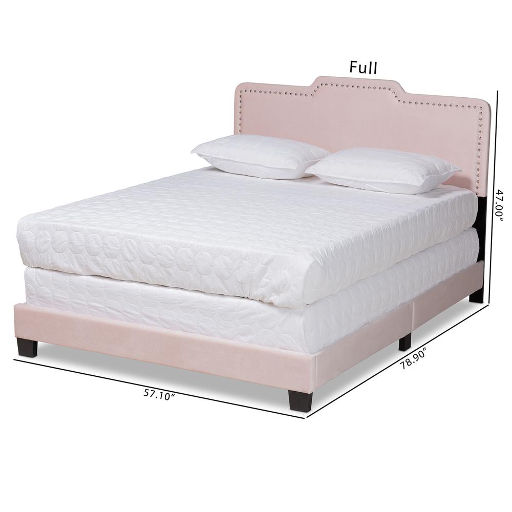 Glam Light Pink Velvet Fabric Upholstered Full Size Panel Bed. Picture 17