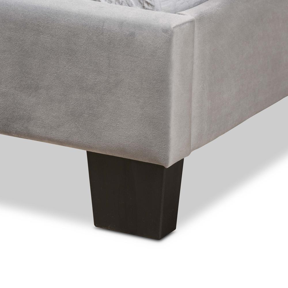Glam Grey Velvet Fabric Upholstered Twin Size Panel Bed. Picture 13