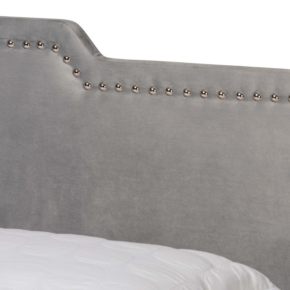 Glam Grey Velvet Fabric Upholstered Queen Size Panel Bed. Picture 13