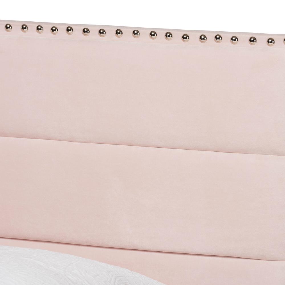 Glam Light Pink Velvet Fabric Upholstered Twin Size Panel Bed. Picture 12