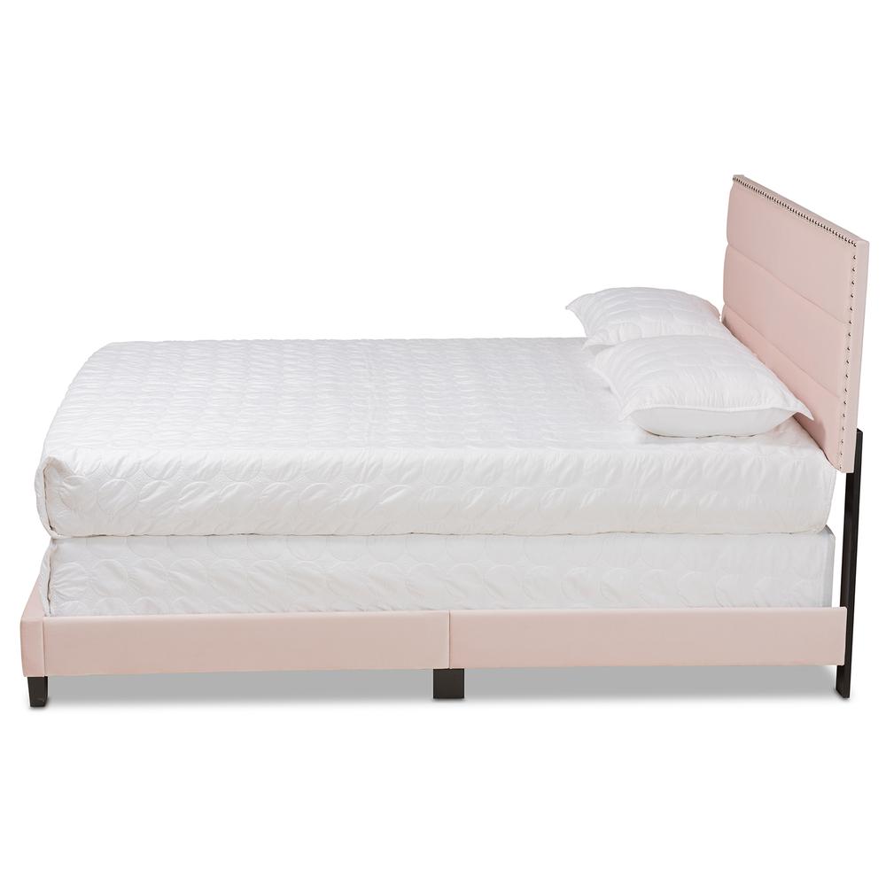 Glam Light Pink Velvet Fabric Upholstered Full Size Panel Bed. Picture 11