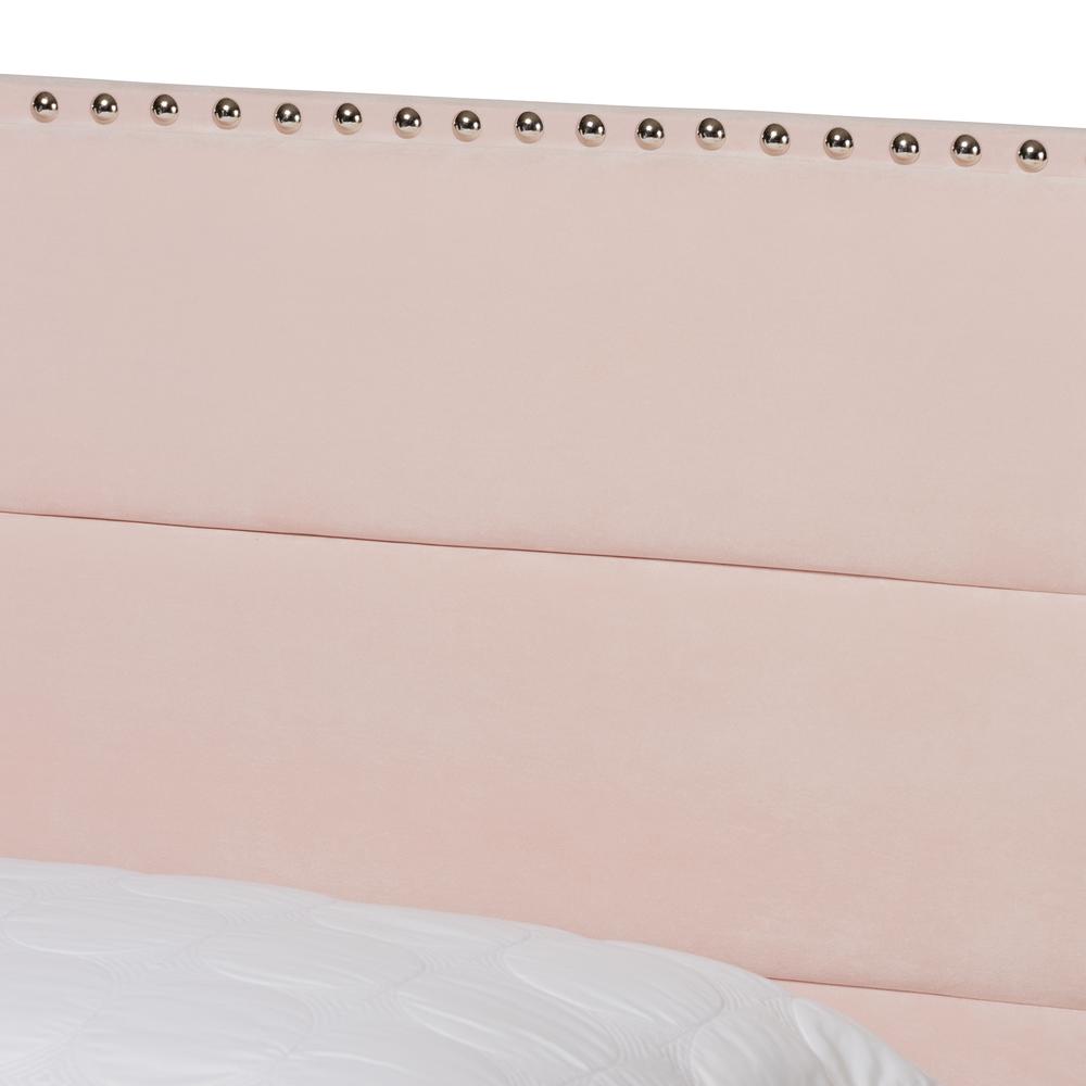 Glam Light Pink Velvet Fabric Upholstered Full Size Panel Bed. Picture 13