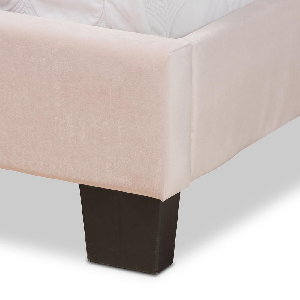 Glam Light Pink Velvet Fabric Upholstered Full Size Panel Bed. Picture 14