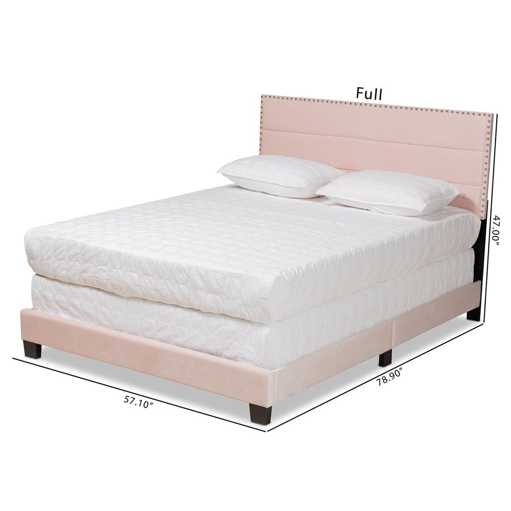 Glam Light Pink Velvet Fabric Upholstered Full Size Panel Bed. Picture 17