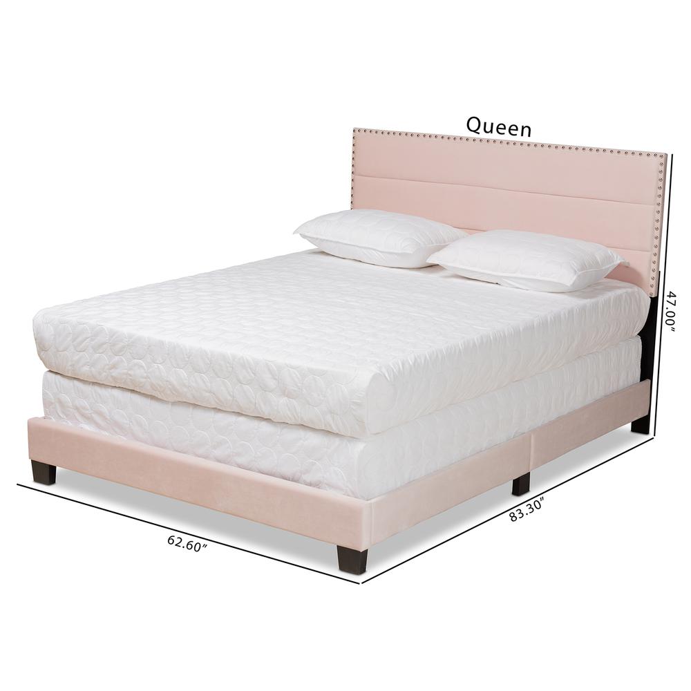 Glam Light Pink Velvet Fabric Upholstered Full Size Panel Bed. Picture 18