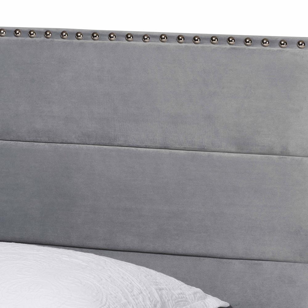 Glam Grey Velvet Fabric Upholstered Twin Size Panel Bed. Picture 12