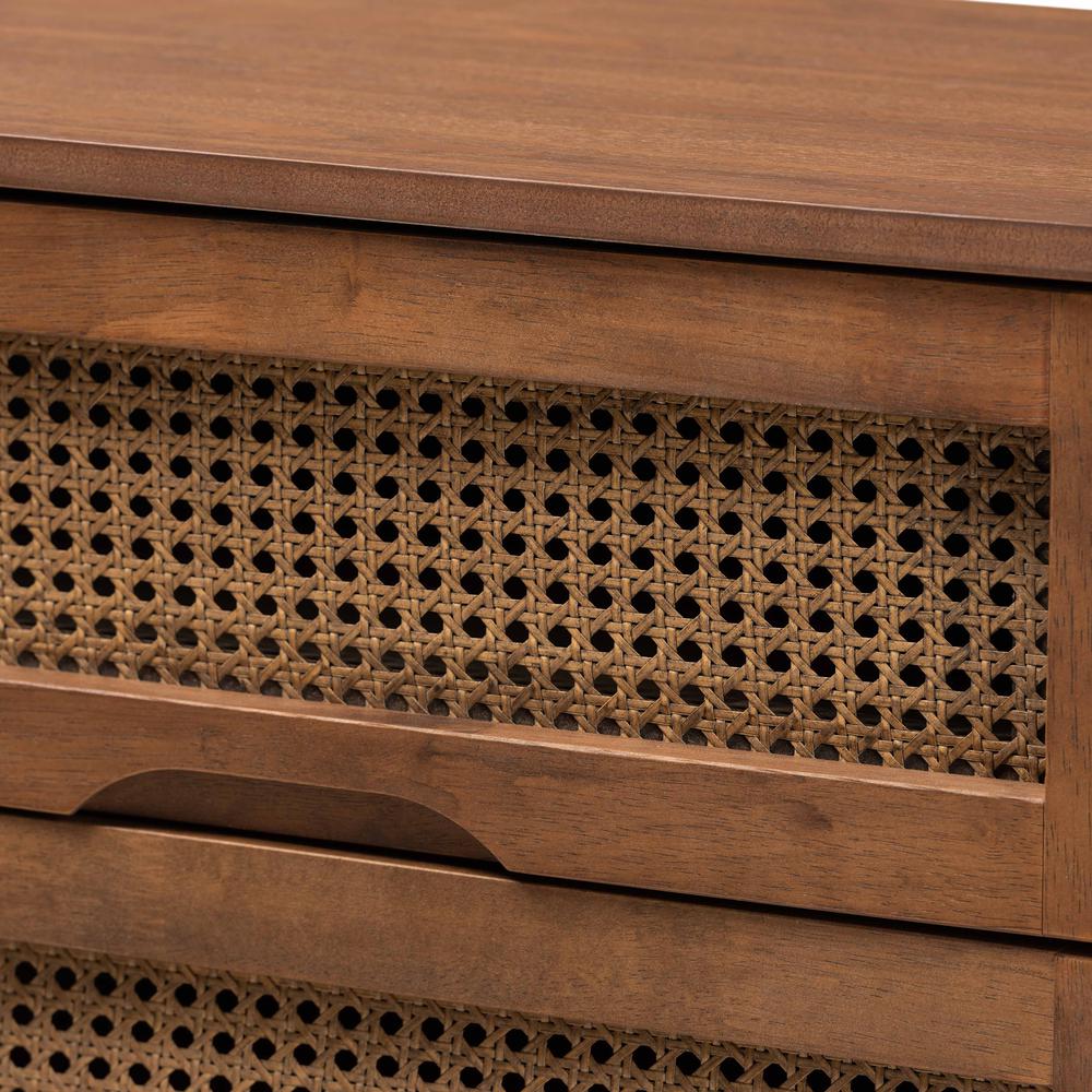 Modern Walnut Brown Finished Wood and Synthetic Rattan 6-Drawer Dresser. Picture 16