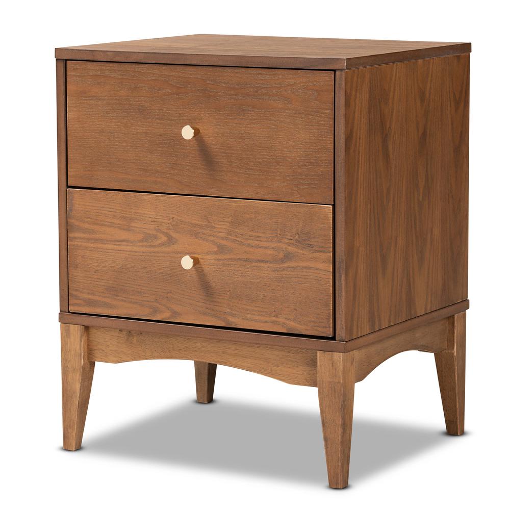 Landis Mid-Century Modern Ash Walnut Finished Wood 2-Drawer Nightstand. Picture 12