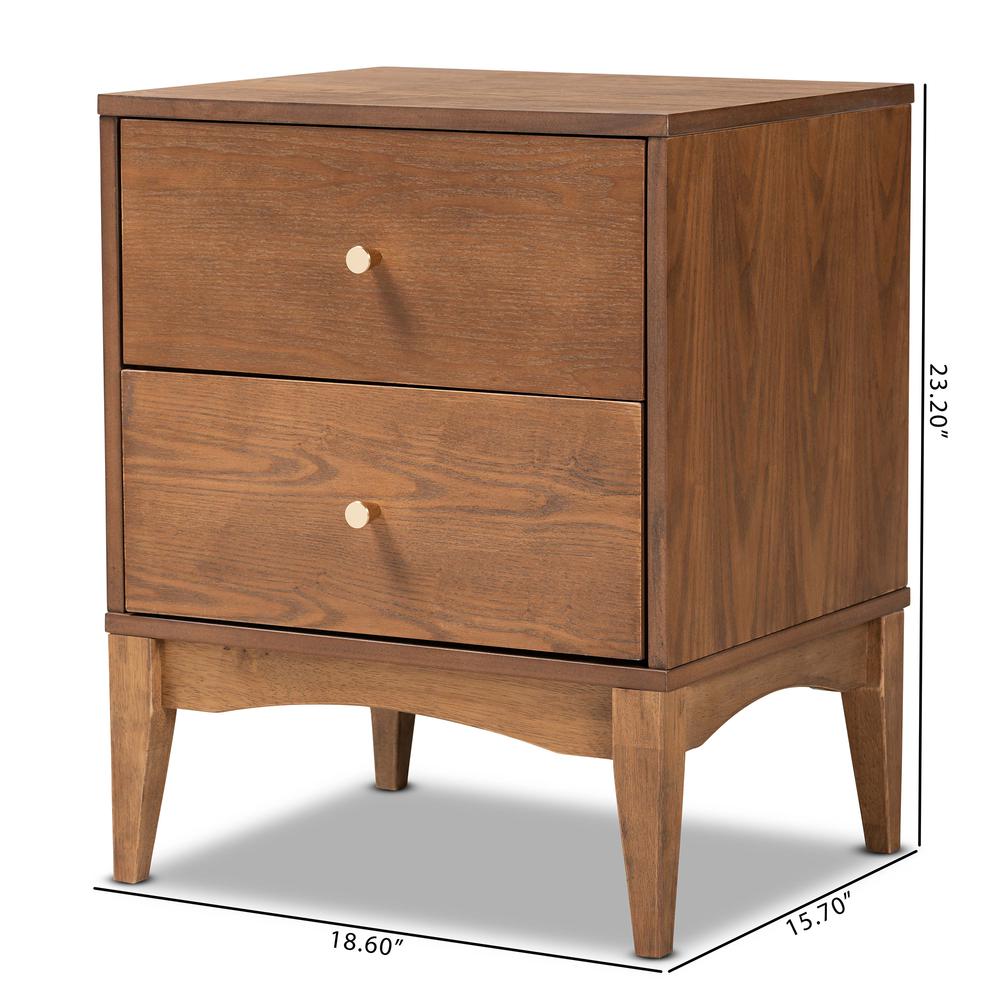 Landis Mid-Century Modern Ash Walnut Finished Wood 2-Drawer Nightstand. Picture 21