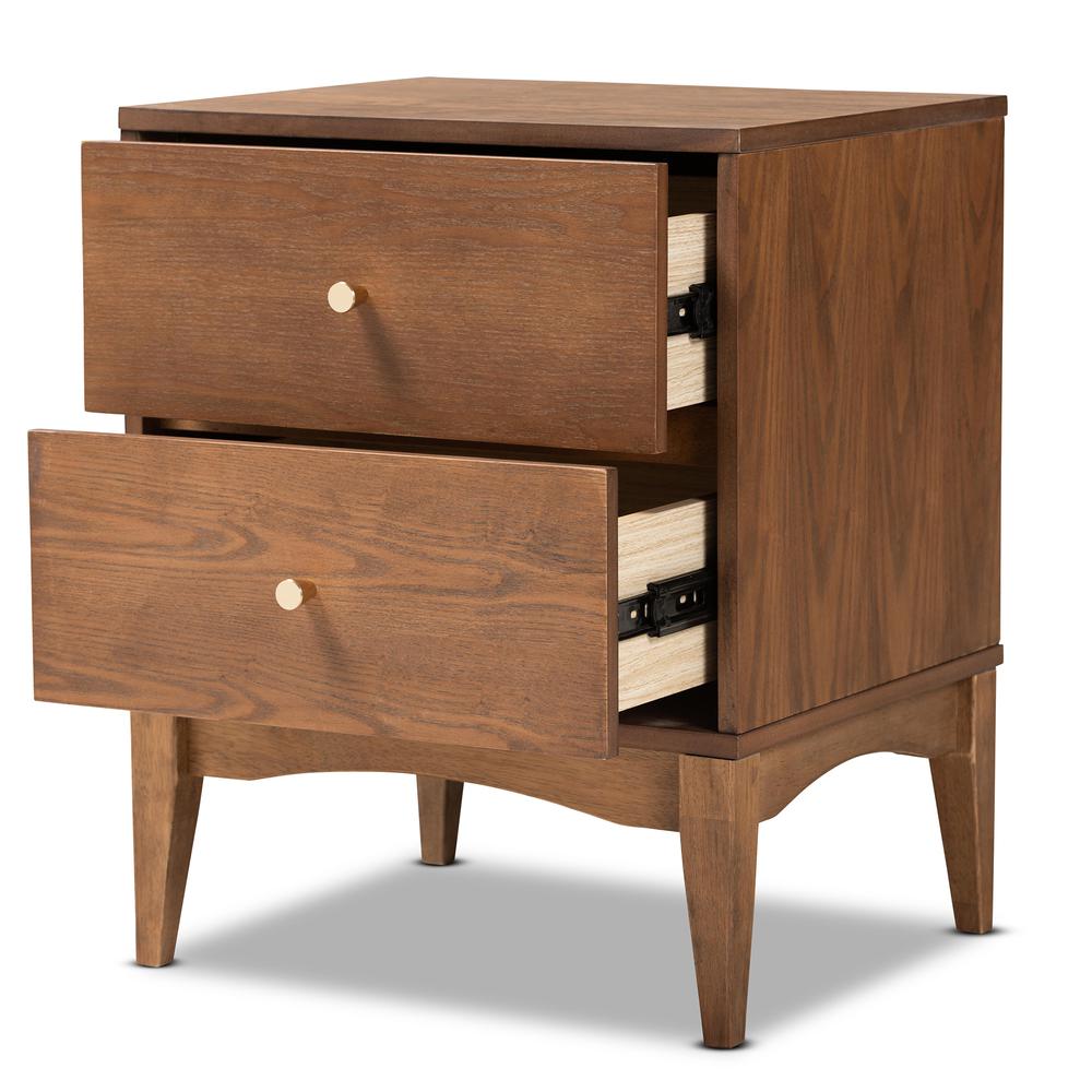 Landis Mid-Century Modern Ash Walnut Finished Wood 2-Drawer Nightstand. Picture 13