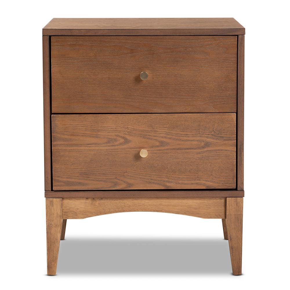Landis Mid-Century Modern Ash Walnut Finished Wood 2-Drawer Nightstand. Picture 14