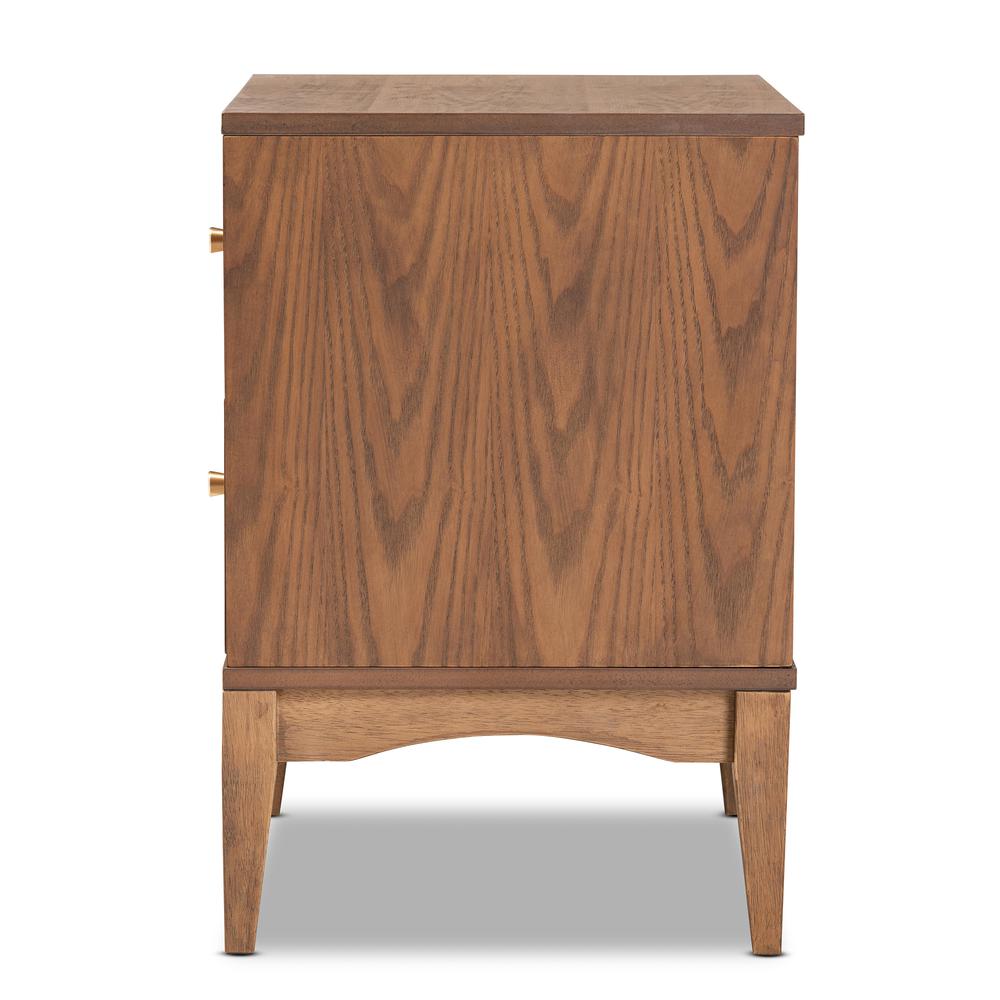 Landis Mid-Century Modern Ash Walnut Finished Wood 2-Drawer Nightstand. Picture 15