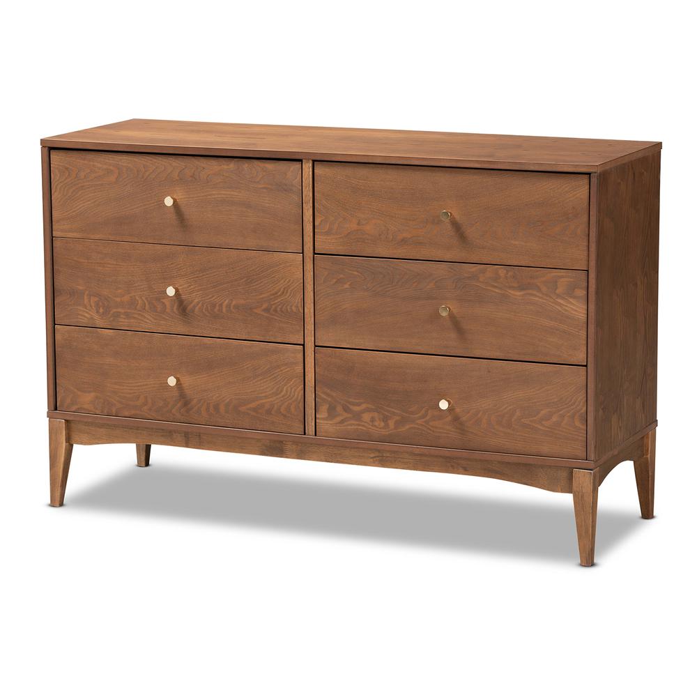Landis Mid-Century Modern Ash Walnut Finished Wood 6-Drawer Dresser. Picture 12