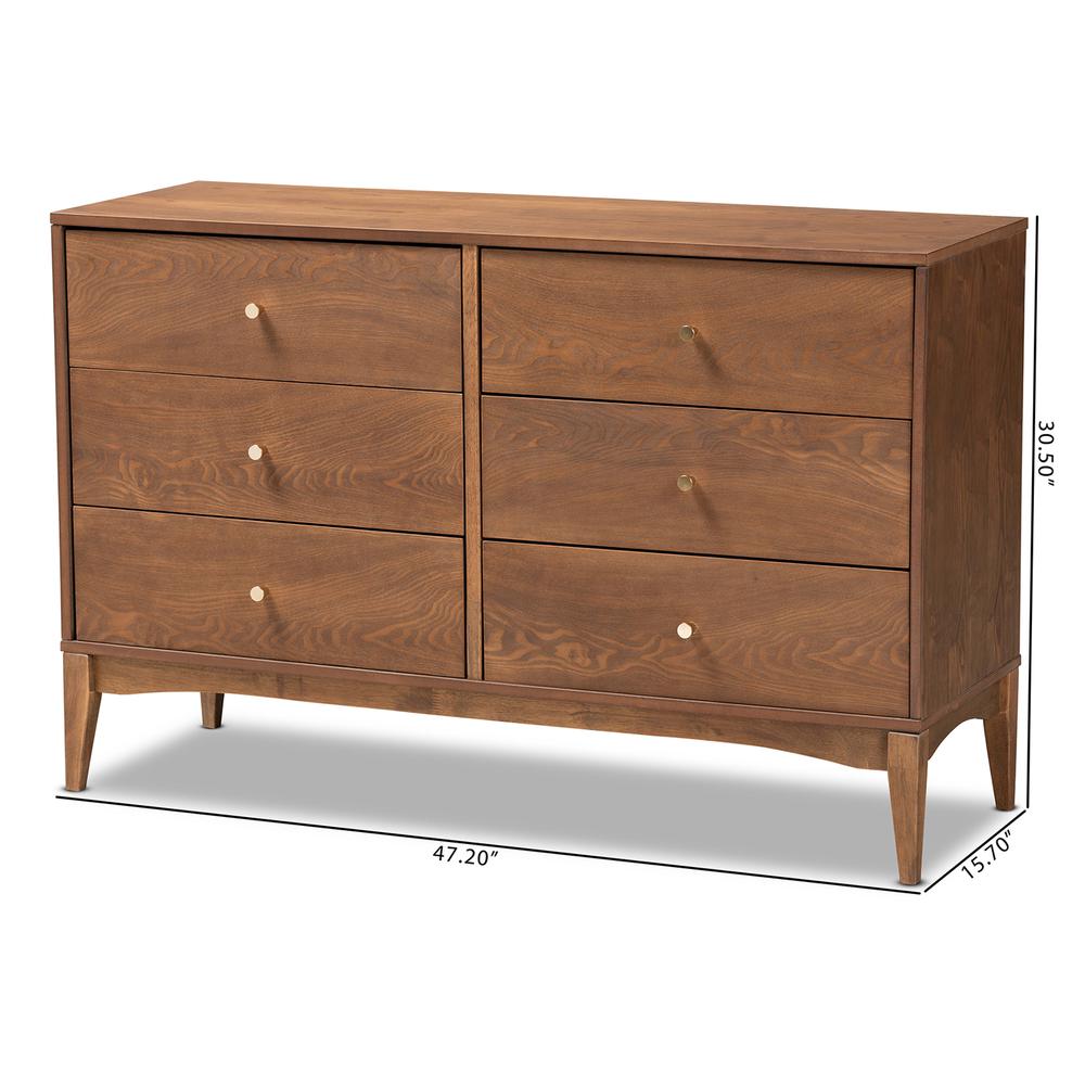 Landis Mid-Century Modern Ash Walnut Finished Wood 6-Drawer Dresser. Picture 21